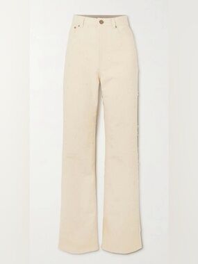 Acne Studios Cream Textured High-Waist Trousers/Jeans